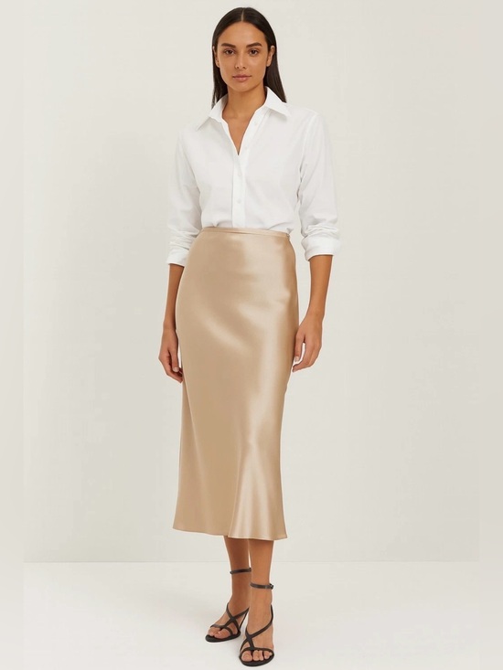 Polo Ralph Lauren Dresses & Skirts - Polo Ralph Lauren Satin Midi Skirt Slip Gold Champagne A-line Pencil Bias Cut 6